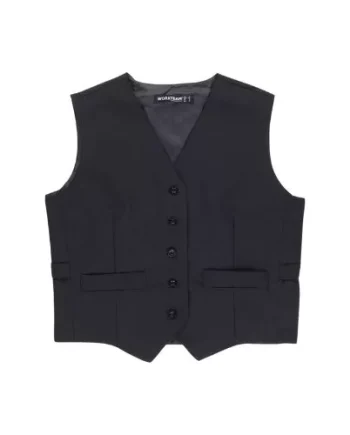 Colete de senhora acinturado com dois bolsos, fecho de botões