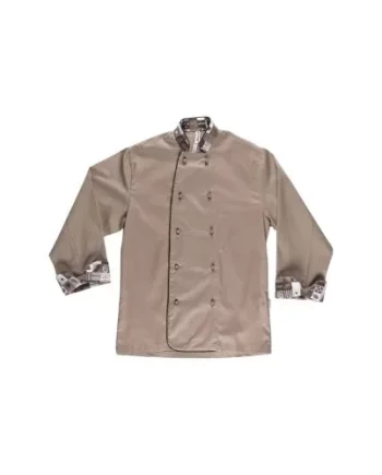 Jaleca de cozinha com botões de segurança. Estampado "café"