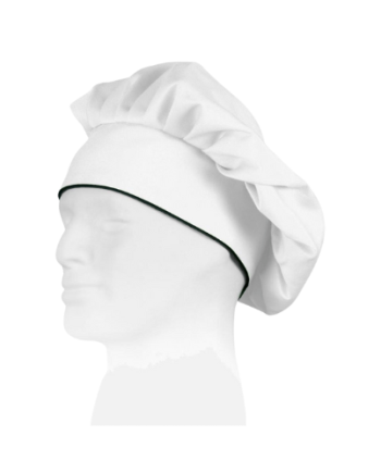 Gorro de cozinheiro com vivos em contraste.